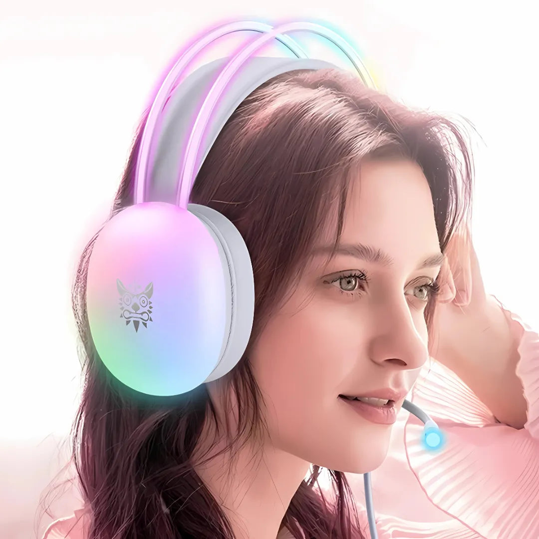 Headset Gamer Pink Pro Com Fio com Luzes LED – Compatível com PS4, PC e Notebook