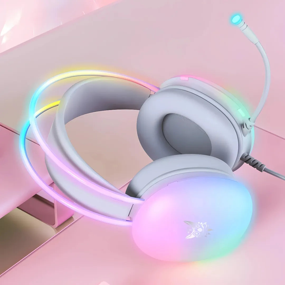 Headset Gamer Pink Pro Com Fio com Luzes LED – Compatível com PS4, PC e Notebook
