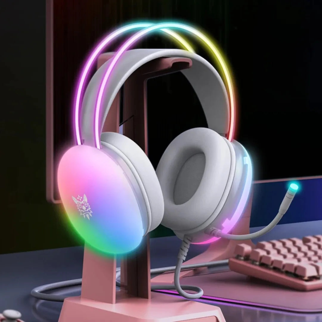 Headset Gamer Pink Pro Com Fio com Luzes LED – Compatível com PS4, PC e Notebook