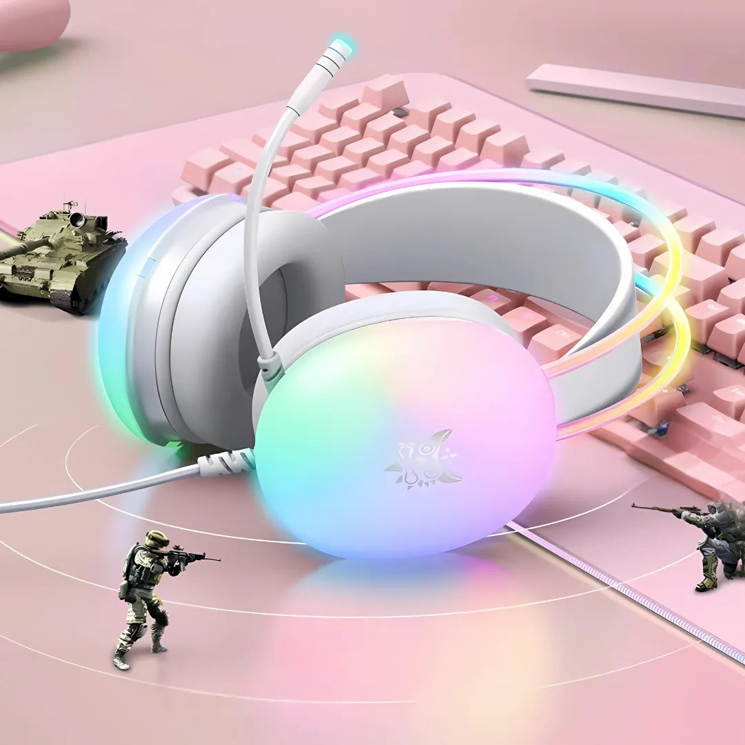 Headset Gamer Pink Pro Com Fio com Luzes LED – Compatível com PS4, PC e Notebook