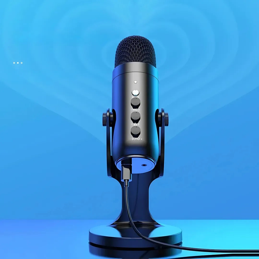 Microfone Condensador USB PK2 com Cancelamento de Ruído e Monitoramento em Tempo Real