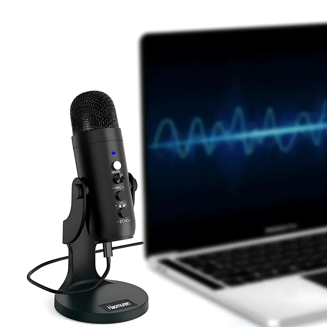 Microfone Condensador USB PK2 com Cancelamento de Ruído e Monitoramento em Tempo Real